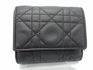 Christian Dior レディディオール 43-MA-0290 ロータスウォレット 三つ折り財布 ブラック コンパクト