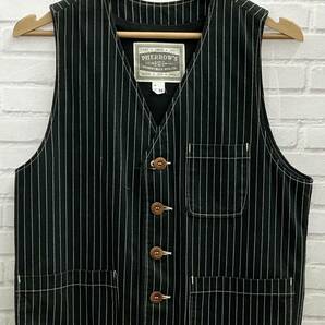 PHERROWS / フェローズ / WABASH WORK VEST / ヒッコリー ワークベスト / ベスト / 38 / ブラック / ホワイトの画像1