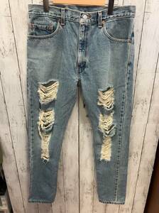 LEVI’S 505 ジーンズ リメイク ダメージ USA製 00s 02年9月製造 刻印:554 デニム メンズW34×L30