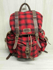 L.L.Bean エルエルビーン ウール チェック フランネル レザー リュック バックパック レッド ボア LLB #OBMN4