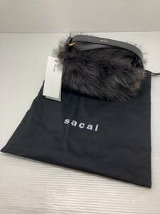 ★ 美品 タグ付 sacai サカイ フェイクファー スモールポシェット S115-01 ハンドバッグ 日本製 保存袋ありブラック 通年