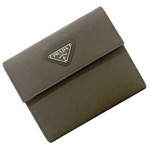 プラダ 三つ折り 財布 ベージュ テスート M170 三角 ロゴ プレート ナイロン レザー 中古 PRADA シンプル