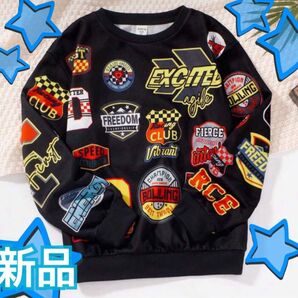 【新品】かっこいい☆ワッペン総柄トレーナー (8Y)