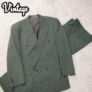 ヴィンテージ Vintage ダブル テーラードジャケット スーツ スラックス セットアップ グリーン 緑 YA-8 3L相当 FULL MARK 80’s 90’s