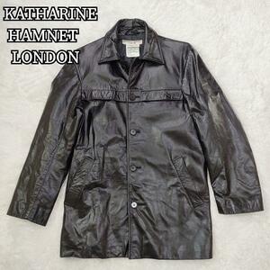 キャサリンハムネット KATHARINE HAMNET LONDON レザー ジャケット ステンカラー コート 本革 牛革 ブラック 黒