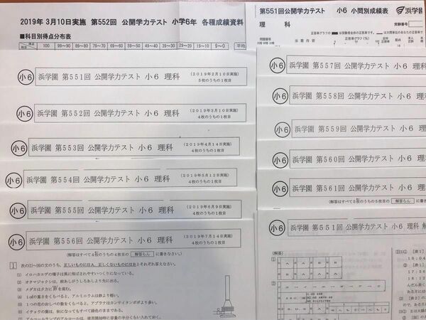 浜学園 2019年 公開学力テスト 小6 理科 成績資料付き