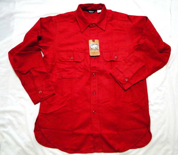 80's WOOLRICH シャモアクロス ウールリッチ RED-M ワークシャツ CNT100% デッドストック・送料込