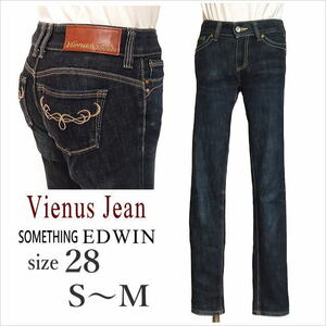 ［Vienus Jean SOMETHING］濃紺系スキニージーンズ デニム 牛革ラベル サムシング ヴィーナスジーンズ レディース 28 S～M位 ☆送料込み