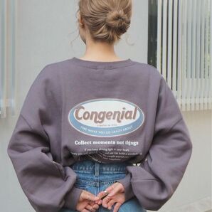 SPINNS CONGENIAL バックプリント裏毛スウェット チャコール 長袖 トレーナー スウェット 服 レディース ロンT 