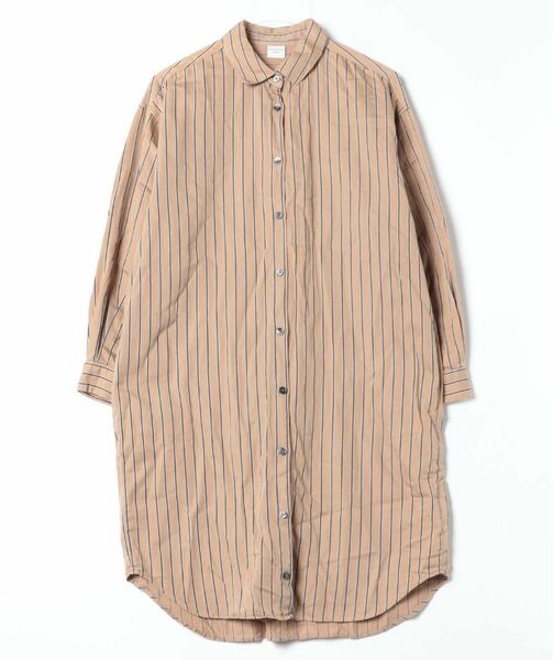 URBAN RESEARCH DOORS ストライプBIGシャツワンピース ベージュ ブラウン 長袖 ワンピース カットソー 服