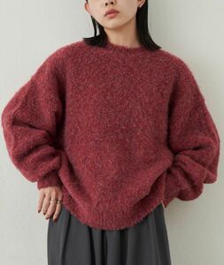 Aunt Marie's ミックスブークレニット レッド 長袖 セーター ニット トップス トレーナー レディース 赤 服 無地