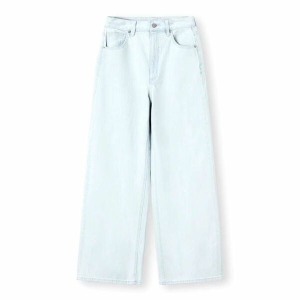 GU ジーユー ハイウエストセミワイドジーンズ ライトブルー S デニム パンツ 水色 レディース メンズ ズボン ロングパンツ