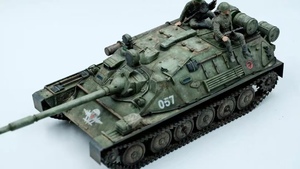 1/35ソビエト連邦 asu85 戦車 組立塗装済完成品 フィギュア人形２体付き