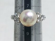 美品【MIKIMOTO】ミキモト リング 指輪 8号 パール 約8.3mm ダイヤモンド pt950 刻印 プラチナ アコヤ真珠 あこや 重量5g_画像9