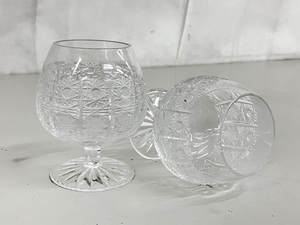【1円】 ブランデー グラス 直径 約5.9cm ペア ガラス細工 工芸 グラス 食器 中古 K8497576