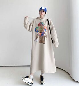 2XL 裏起毛ワンピース 秋冬服 長袖 フード付 パーカーワンピース ロング丈