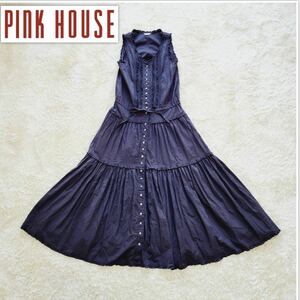 【美品】ピンクハウス　ノースリーブ　ロングフレア　ワンピース　ブラック系　Aライン pink HOUSE