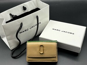 ★美品 MARC JACOBS マークジェイコブス スナップショット バイカラー 三つ折財布 財布 ウォレット グリーン×ベージュ PVC レザー S218