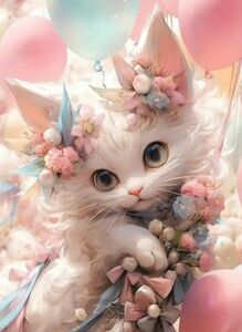 新品ダイヤモンドアート20×30　バルーンと可愛い 子猫さん ネコ　風船　作成キット