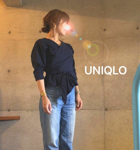 UNIQLOユニクロ　エクストラファインコットン2WAYカシュクールブラウス（長袖） 黒 ブラック　Sサイズ シャツ