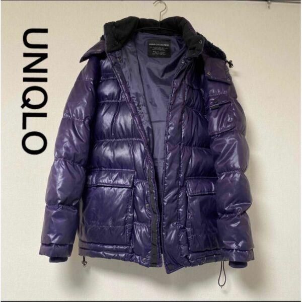 ユニクロ　メンズ　ダウンジャケット　紫　フード　Mサイズ