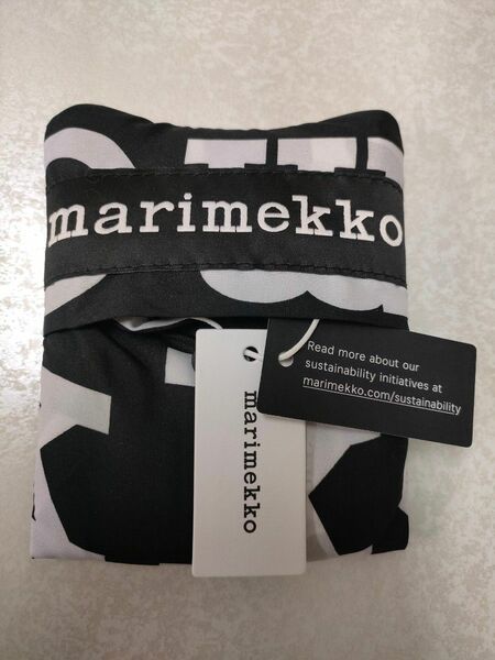 新品未開封　マリメッコ marimekko スマートバッグ エコバッグ　ブラック×ホワイト　大人気ロゴタイプ