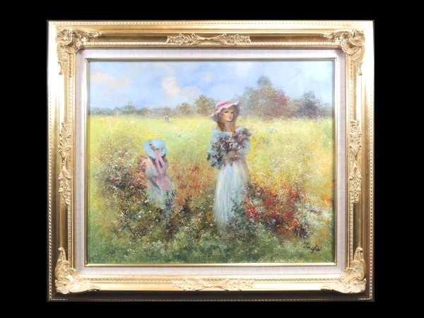 Obra auténtica/Madjid/ Recolección de flores /Pintura al óleo/No. 12/Artículo enmarcado/Autografiado/Pintura al óleo/Niña/Pintura de figuras/Pintura/Obra de arte/Obra de arte/Pintor iraní/Arte occidental/Majid, cuadro, pintura al óleo, retrato