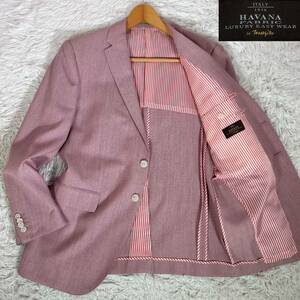 【美品】HAVANA FABRIC by MARZOTTO マルゾット テーラードジャケット L〜XLサイズ相当 イタリア製生地 2B 背抜き 裏地ストライプ 春夏