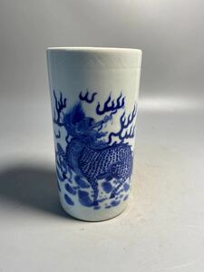 旧家蔵出 清朝期 陶磁器 景徳鎮製 文房具 筆筒 青花 花瓶 花入 煎茶道具 中国古玩 唐物 中国美術 茶道具