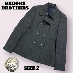 ブルックスブラザーズ　ピーコート　ジャケット　グレー　裏地総柄　銀ボタン　BROOKS BROTHERS