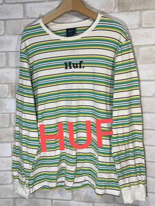 【HUF】ハフ　刺繍ロゴ　ボーダー　長袖Tシャツ ロンT