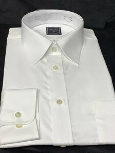 41-86 Ｌサイズ 日本製ドレスシャツ 白無地カッターシャツ 形態安定加工ブロード生地使用の綿ポリワイシャツお買い得