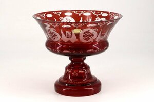ボヘミアングラス コンポート グラビュール / BOHEMIA 赤被せ フルーツボウル 飾り鉢 硝子