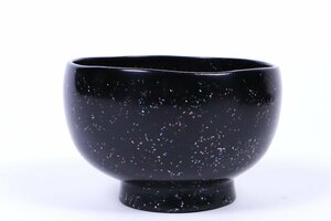 漆芸 黒漆 螺鈿散し 茶碗 / 茶道具 漆器 漆美術