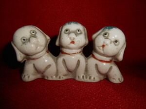 ☆☆　陶磁器　いぬ３匹　兄弟　犬　オキパイド　JAPAN　置物　☆☆