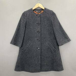 Mb28♪ Paul Smith BLACK LABEL ポールスミスブラックレーベル ノーカラーコート ウールロングコート 袖口フレア◎ レディース 女性服 L