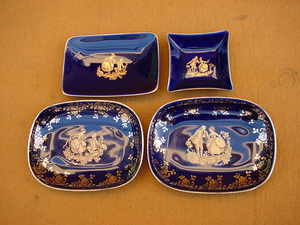 フランス製 リモージュ 小皿４枚セット☆飾り皿 小物入れ☆金彩、ブルー系