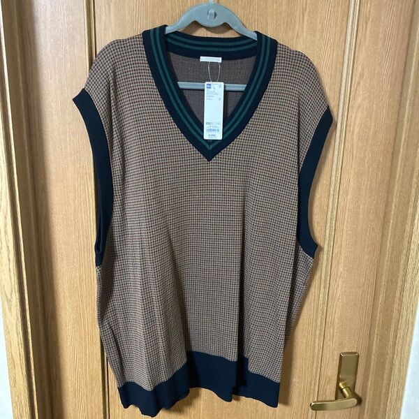 (XXL) GU ウォッシャブルリラックスフィットチルデンニットベスト 35 BROWN