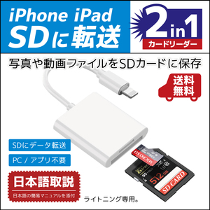 iPhone カードリーダー 2in1 iPad SD 接続データ 転送 写真 画像 動画 バックアップ 小型 アイフォン