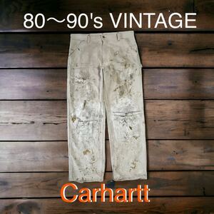 雰囲気抜群 80〜90's VINTAGE Carhartt USA製 ダブルニー ホワイト ペインターパンツ 輸入 古着 80年代 90年代 ワークパンツ アメリカ購入