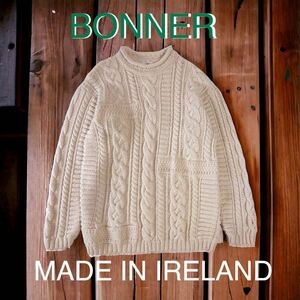 EURO VINTAGE BONNER アイルランド製 ケーブル編み アランニット 輸入 古着 ビンテージ ロールネック セーター ボナー フィッシャーマン