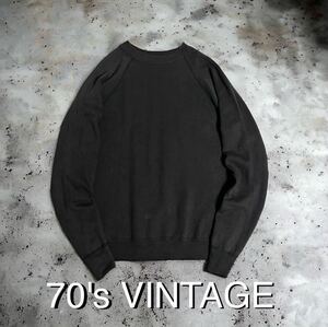 希少 墨黒 70's VINTAGE アメリカ購入 ビンテージ スエット 4本針 脇下ガゼット ブラック 70年代 輸入 古着 ヴィンテージ スウェット