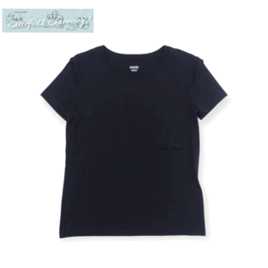 HERMES Tシャツ 34 ブラック コットン シェーヌダンクル刺繍ポケット ポケT '20年商品