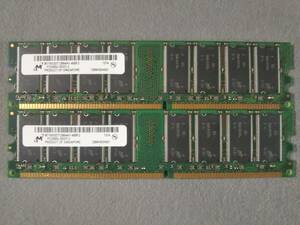 1GB Micron MT16VDDT12864AY-40BF2 PC-3200U DDR-400 2 pieces set total 2GB gilding part . scratch corrosion. traces equipped ①