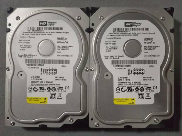 80GB Western Digital WDC WD800JD-08MSA1 3.5インチ SATA 2個セット ①