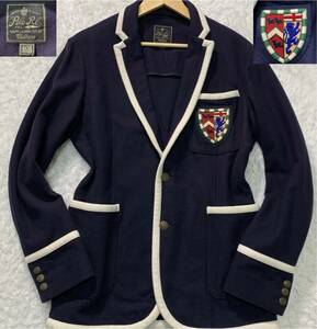 【希少・XL相当】美品　POLO RALPH LAUREN ポロラルフローレン テーラードジャケット ウール ブレザー ネイビー 紺ブレ メンズ LL 戦闘服