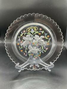 16672☆HOYA CRYSTAL ガラスプレート　飾り皿 オブジェ ／ホヤ　クリスタルガラス