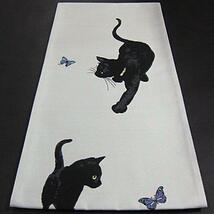 新品未仕立　西陣織高級袋帯　蝶々を追いかける黒猫・クロネコ_画像2