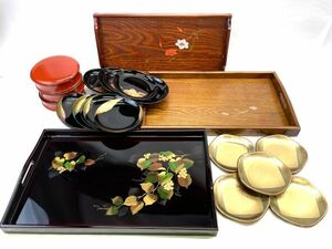 【C979】新品 未使用 漆器 漆芸 お盆 角盆 銘々皿など 天然木 金銀箔 和食器 伝統工芸品 高級漆器 7箱 まとめ売り