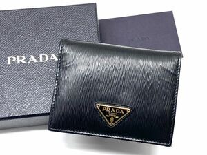 【D259】良品 プラダ PRADA 2つ折り財布 1MV204 サフィアーノ レザー ブラック サイフ 元箱 ギャランティーセット b